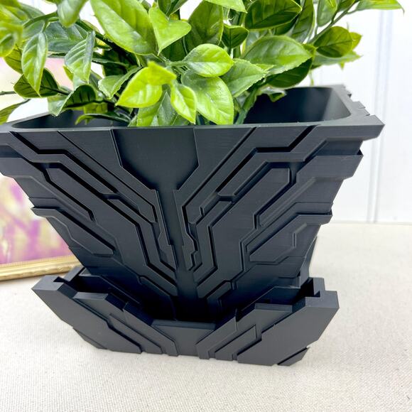 Futuristic Geometric Planter Pot, Uplink Planter, Circuit Board Design, Indoor - Picture 2 of 10
